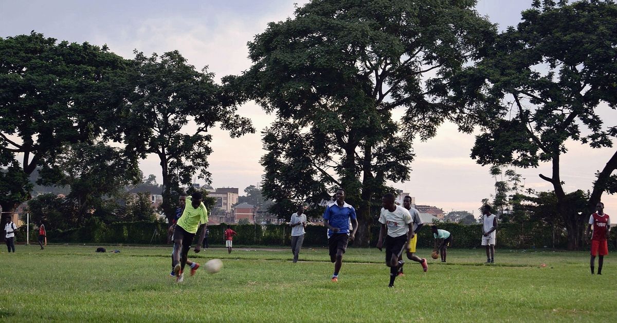 Partido amateur en un campo rodeado de árboles